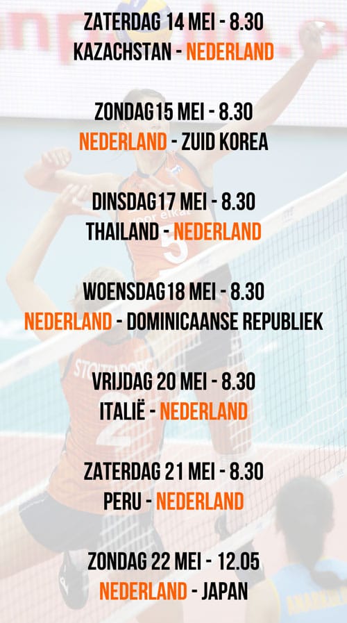 Speelschema OKT Nederlands Dames Volleybalteam